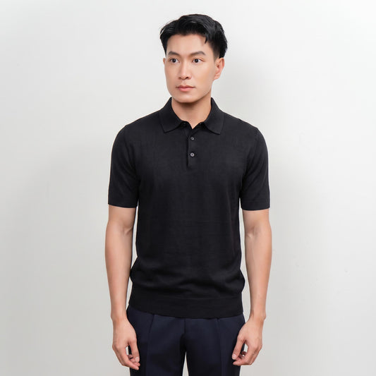 Wool & Silk Machine-Washable Polo Shirt - Black