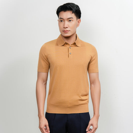 Wool & Silk Machine-Washable Polo Shirt - Camel