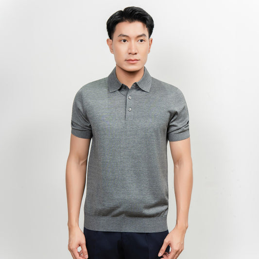 Wool & Silk Machine-Washable Polo Shirt - Dark Grey