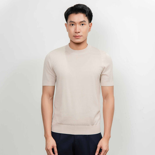 Wool & Silk Round Neck Knitwear - Beige