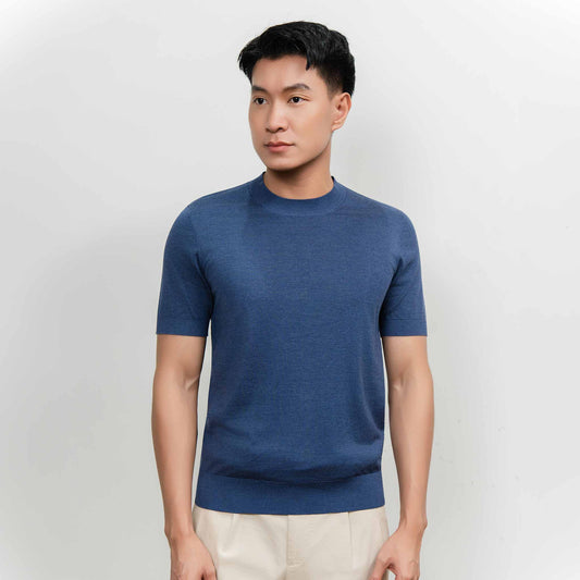 Wool & Silk Round Neck Knitwear - Navy