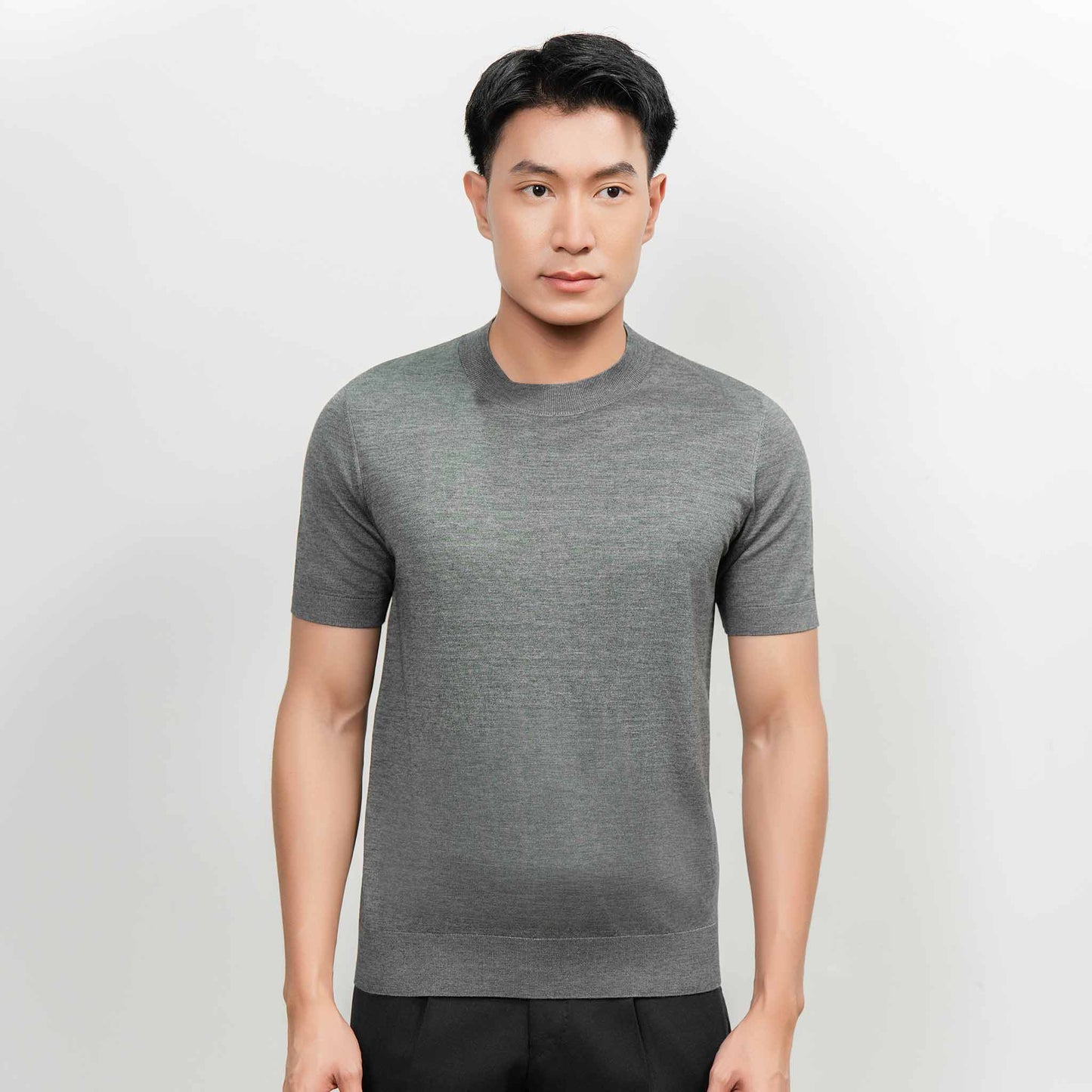 Wool & Silk Round Neck Knitwear - Dark Grey