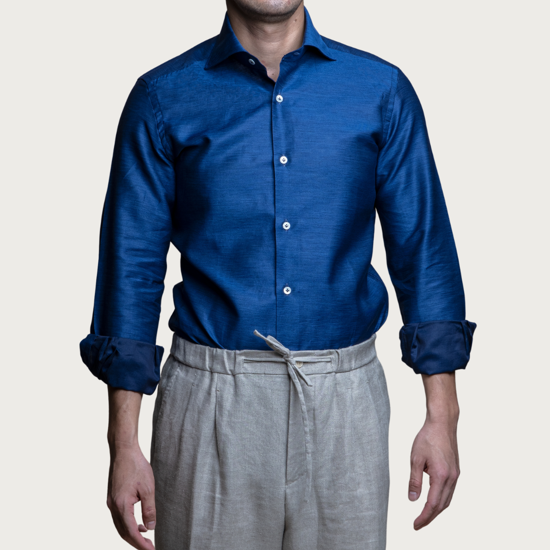 Electric Blue Long Sleeve Shirt with dual contrast fabric