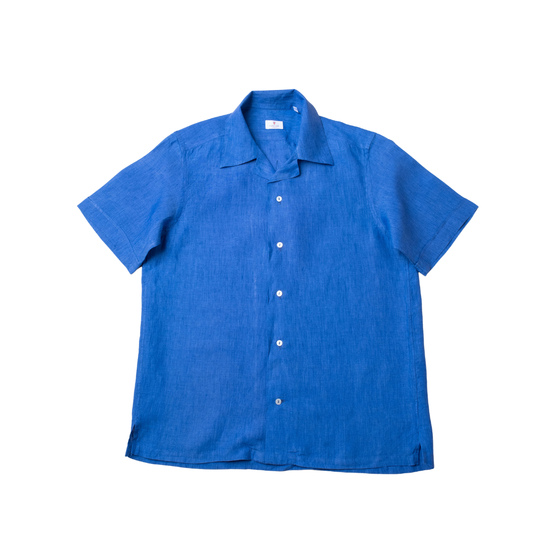 Crystal Blue Linen Casual Short Sleeve Shirt