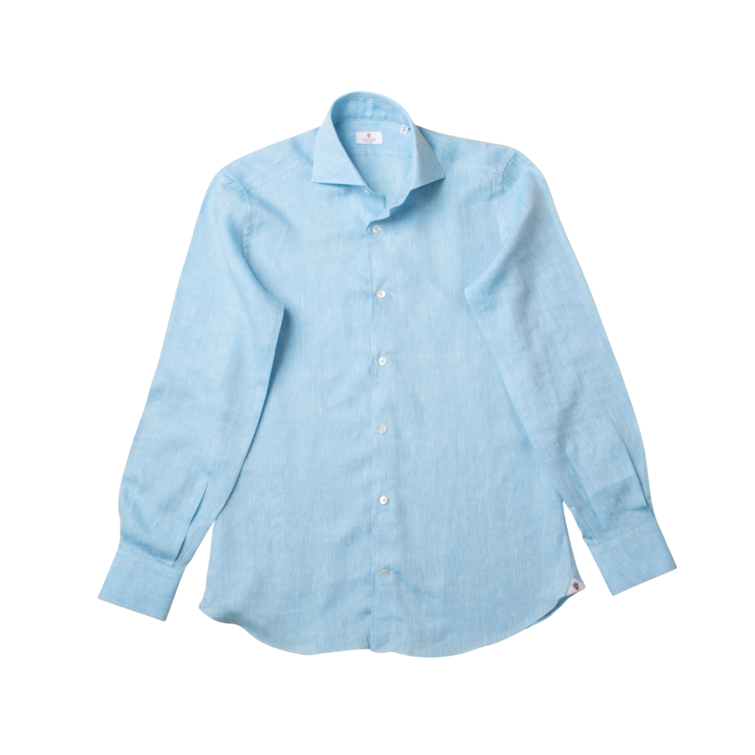 Turquoise Linen Casual Long Sleeve Shirt