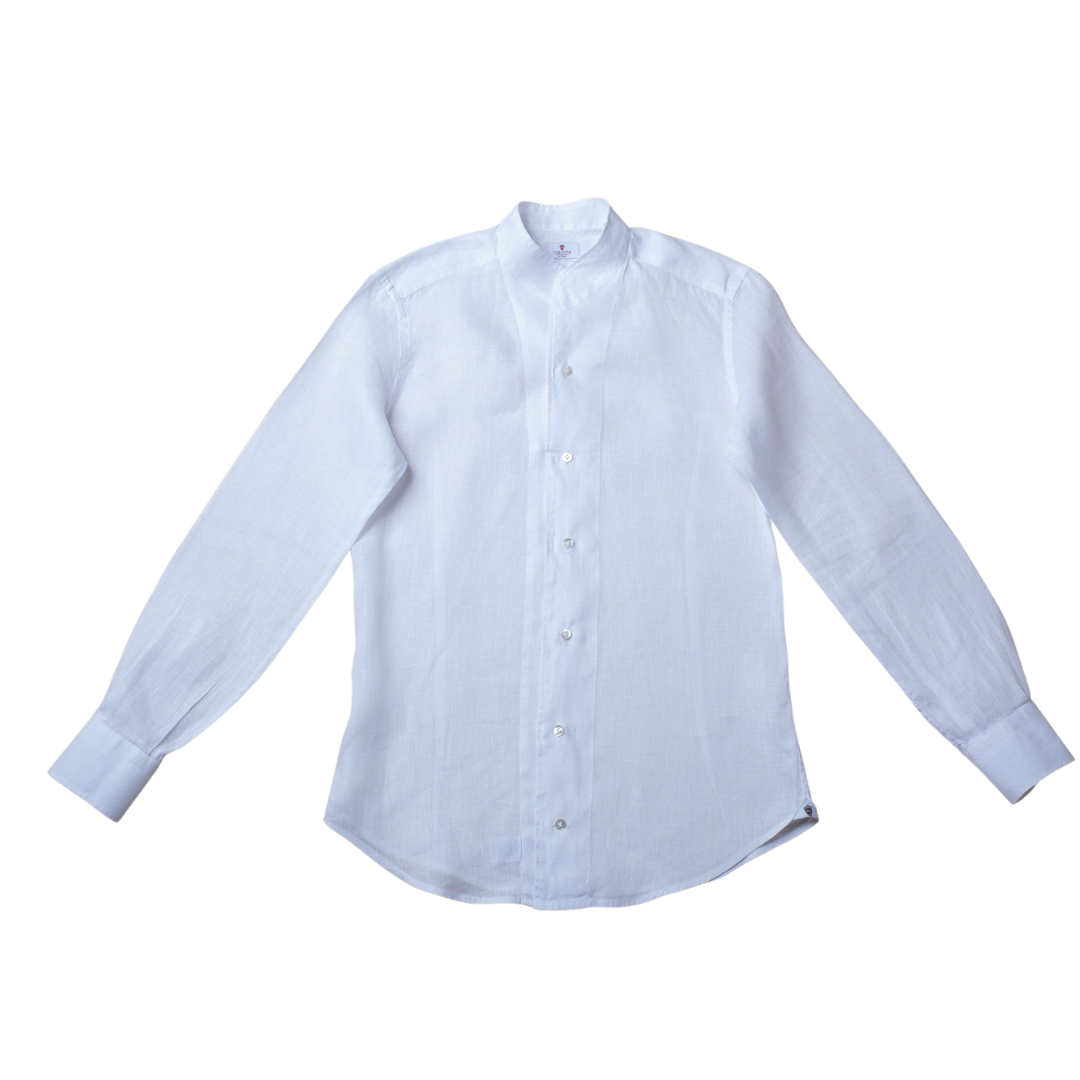 White Stand Collar Linen Long Sleeve