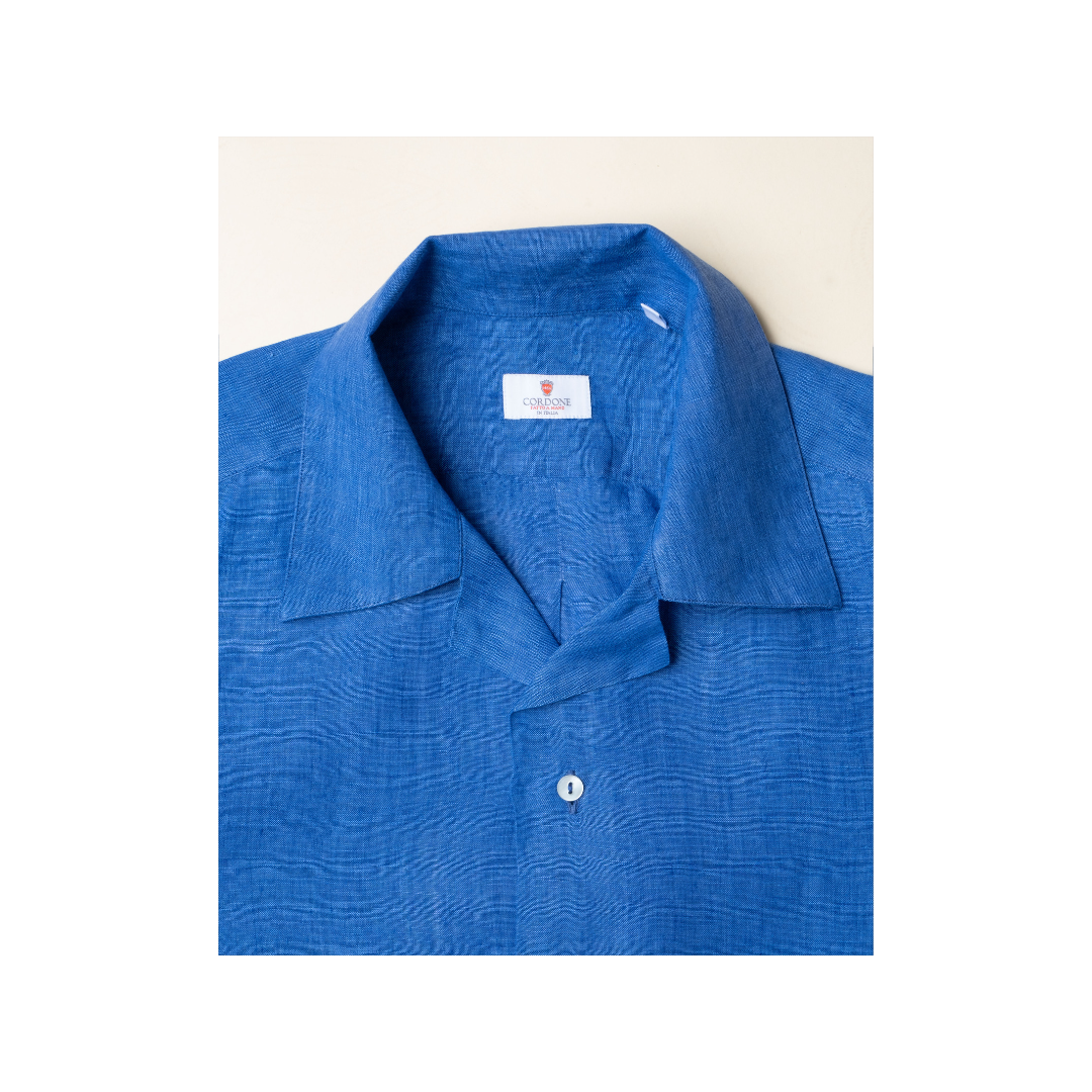 Crystal Blue Linen Casual Short Sleeve Shirt