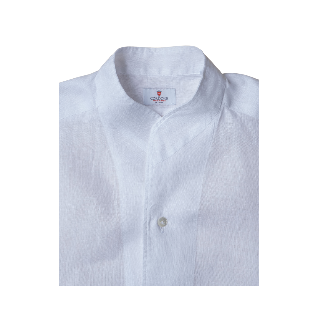 White Stand Collar Linen Long Sleeve