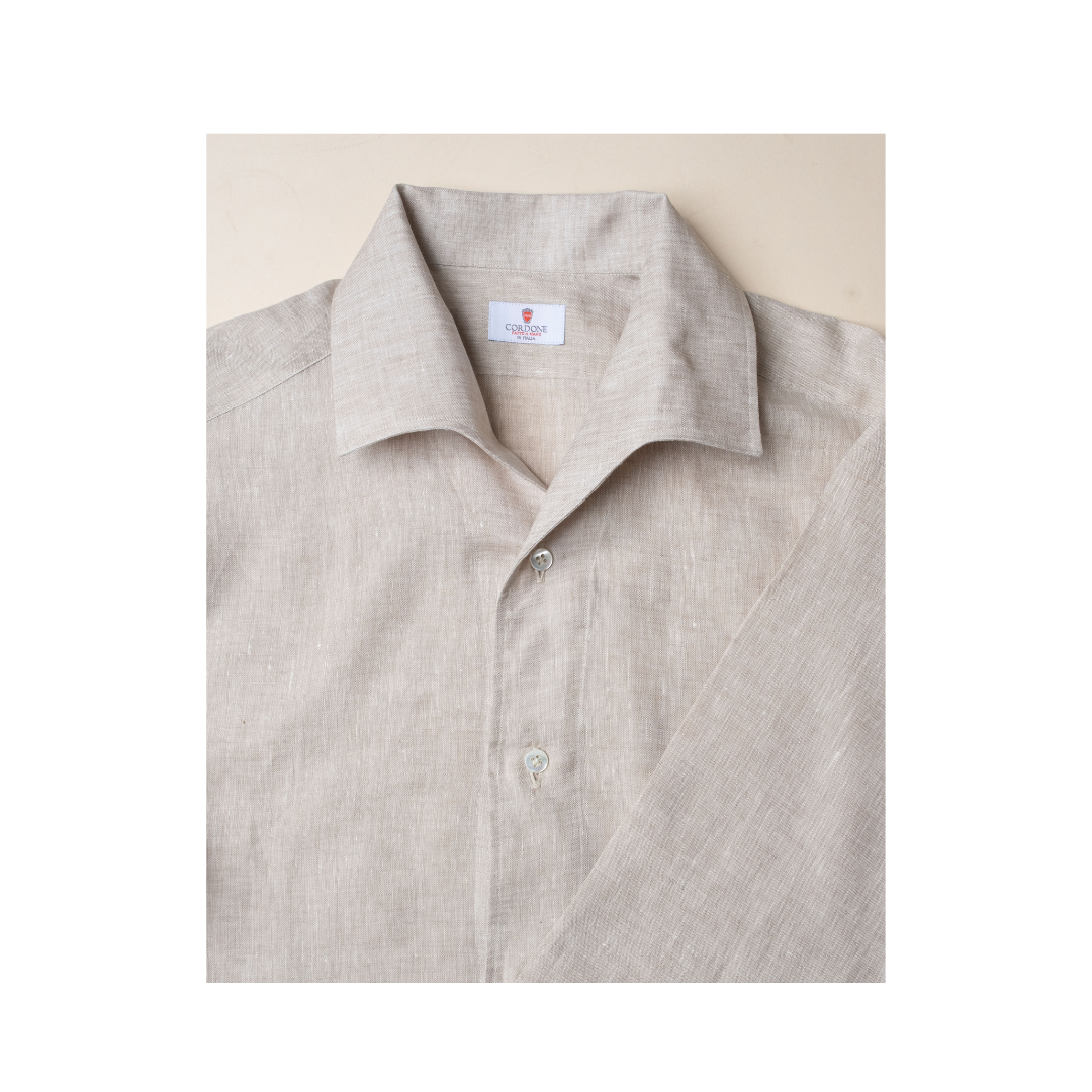 Camel Brown Linen, 1 piece collar casual Long Sleeve Shirt