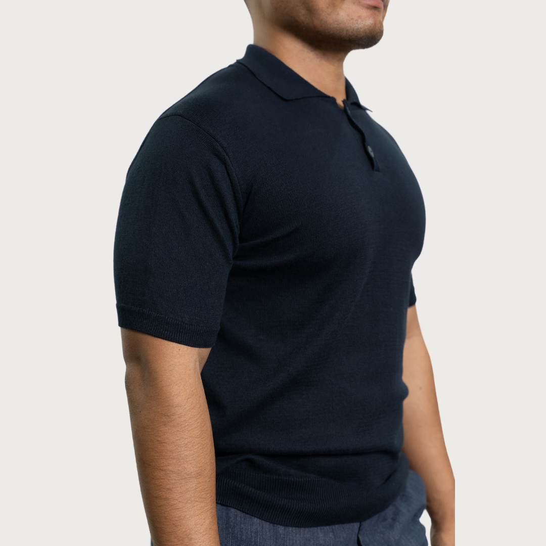 Resort Co Navy Blue Knitted Polo Shirt