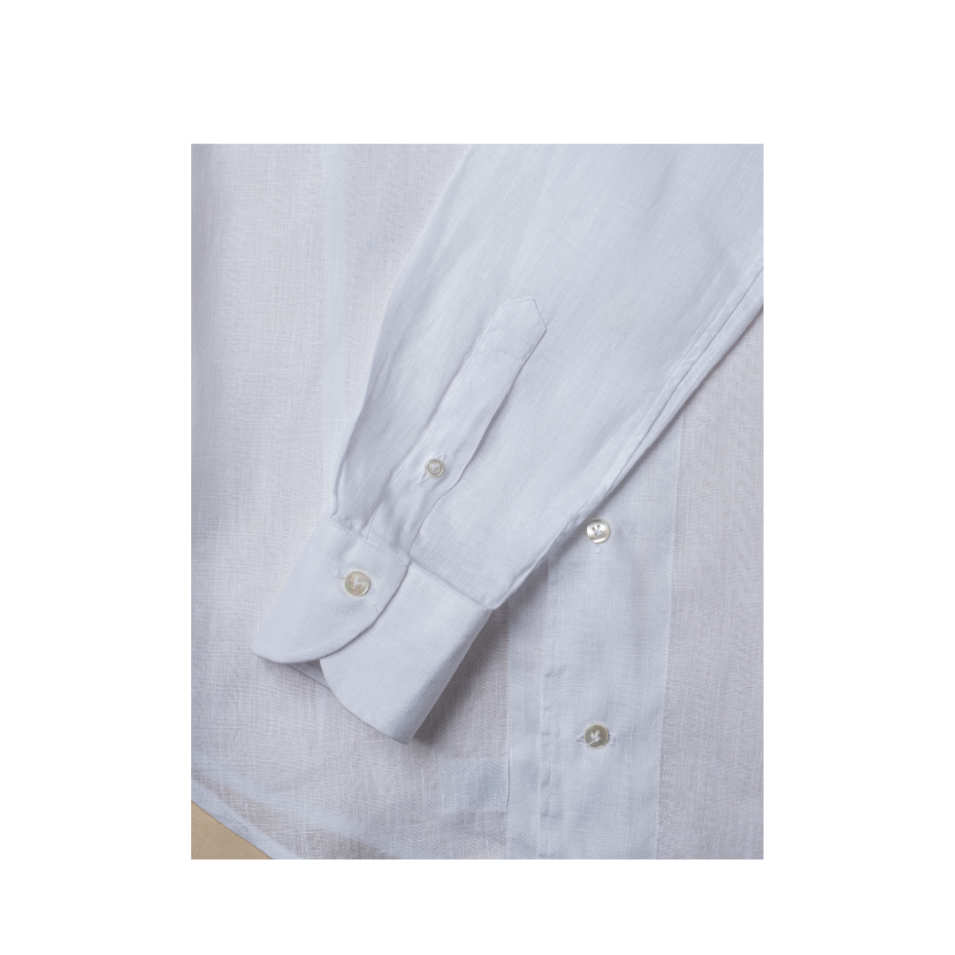 White Stand Collar Linen Long Sleeve