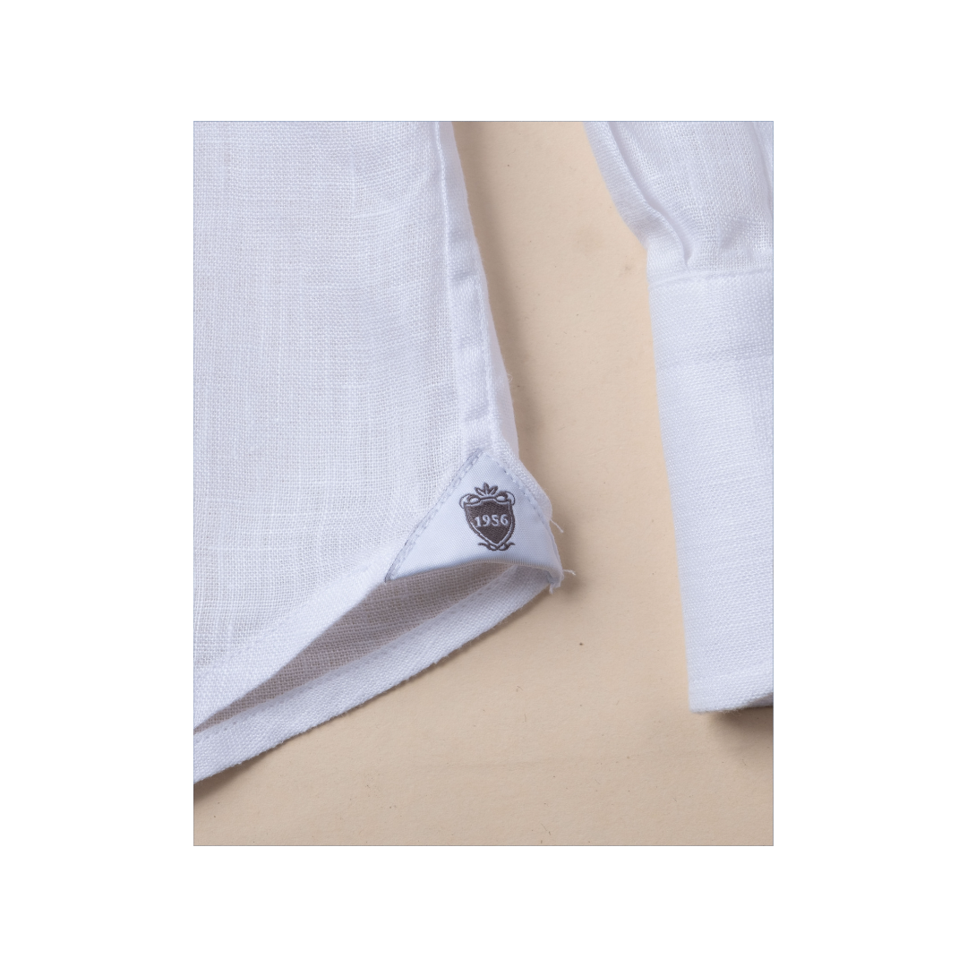 White Stand Collar Linen Long Sleeve