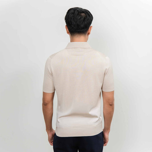 Wool & Silk Machine-Washable Polo Shirt - Beige