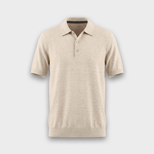 Wool & Silk Machine-Washable Polo Shirt - Beige