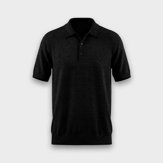 Wool & Silk Machine-Washable Polo Shirt - Black