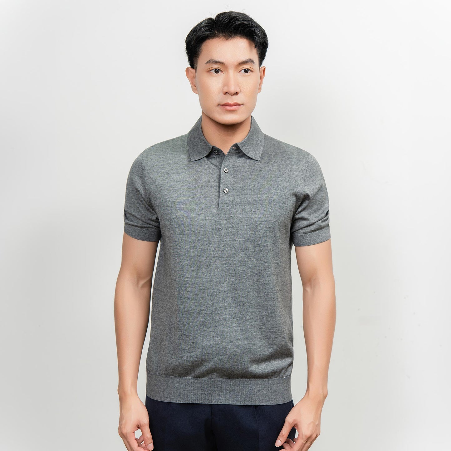 Wool & Silk Machine-Washable Polo Shirt - Dark Grey