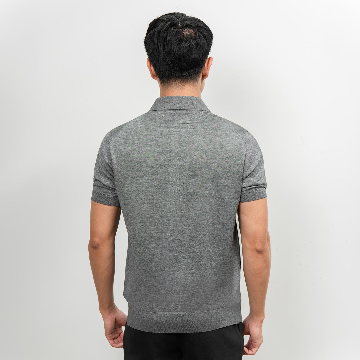 Wool & Silk Machine-Washable Polo Shirt - Dark Grey