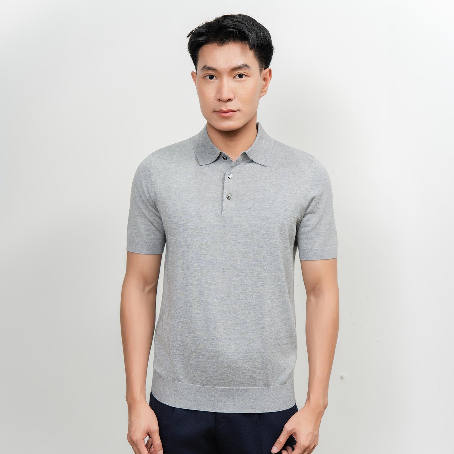 Wool & Silk Machine-Washable Polo Shirt - Grey