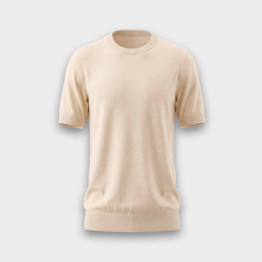 Wool & Silk Round Neck Knitwear - Beige