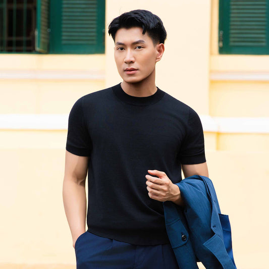 Wool & Silk Round Neck Knitwear - Black