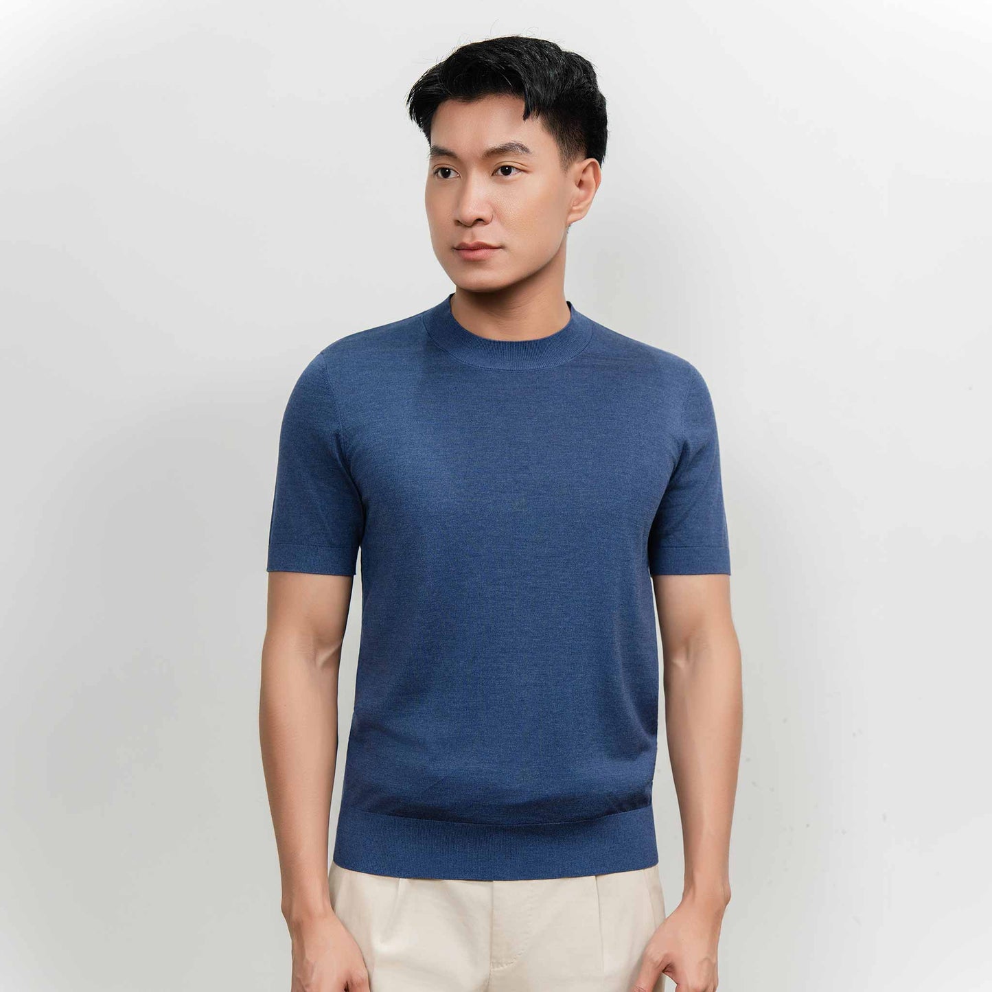 Wool & Silk Round Neck Knitwear - Navy