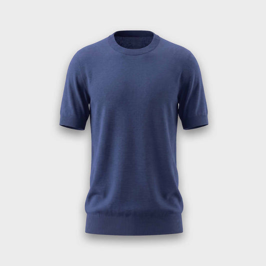 Wool & Silk Round Neck Knitwear - Navy