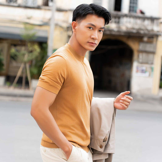 Wool & Silk Round Neck Knitwear - Camel
