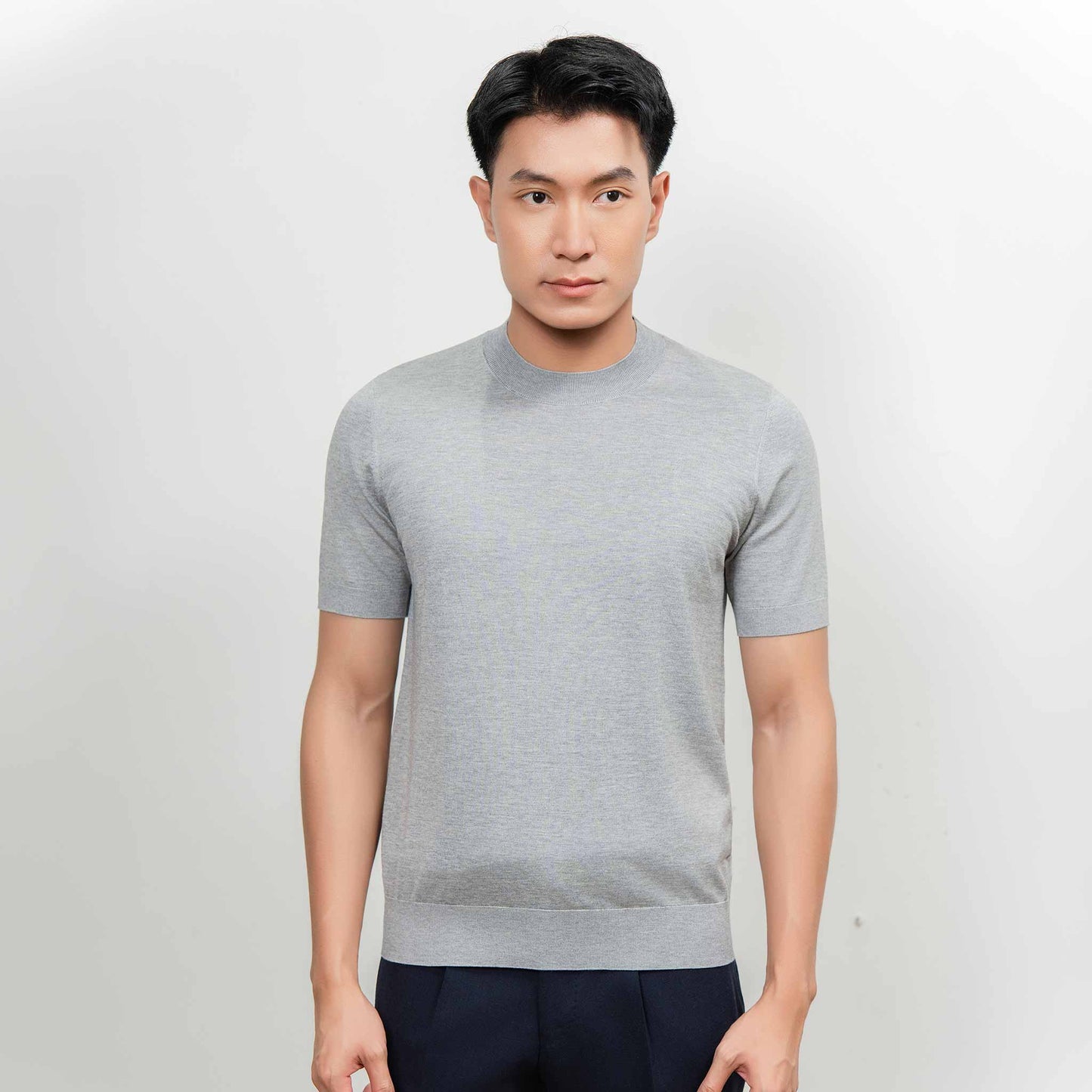 Wool & Silk Round Neck Knitwear - Grey