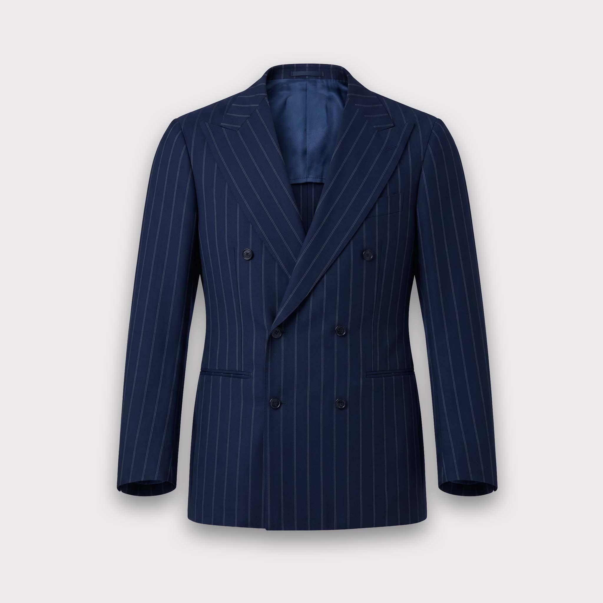 RING JACKET Formal Suit – Navy with White Pinstripes